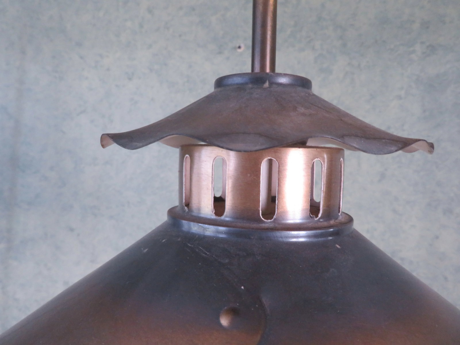 Vintage Hooded Hanging Lamp Pendant Light Metal With Long Decorative Chain - 3