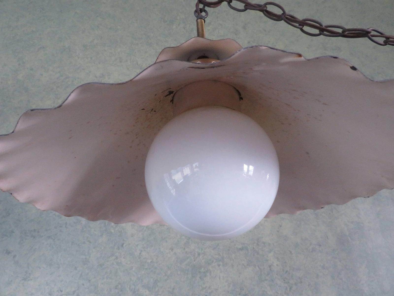 Vintage Hooded Hanging Lamp Pendant Light Metal With Long Decorative Chain - 4