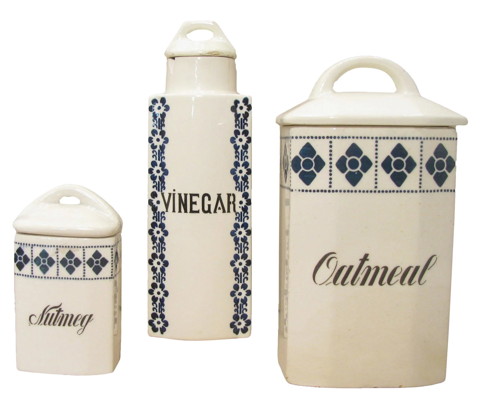 German Art Deco Blue & White Ironstone Canisters, S/3 (1 of 7)
