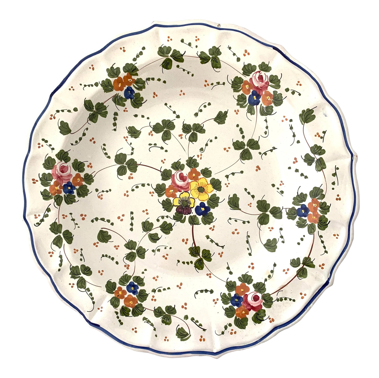 Vintage Italian Ceramic Hand Painted Botanical Serving Tray: Large Ceramic Hand Painted Serving Dish. This Vintage artisanal piece is made in Italy. Decorated with colorful flowers can be used also as decorative piece or to display fresh fruit. Condition: