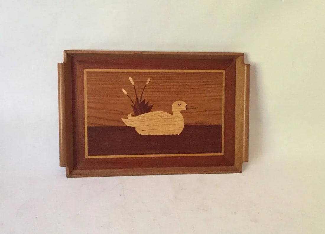 Vintage Wood Inlay Goose Waterfowl Serving Tray - 4