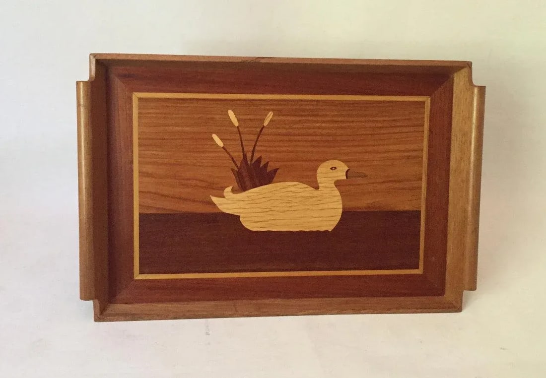Vintage Wood Inlay Goose Waterfowl Serving Tray - 5
