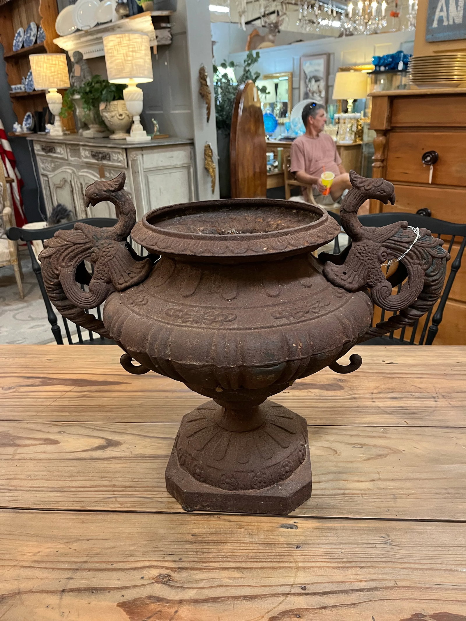 Early 20th Century Cast Iron Urn With Dragon Handles - 5