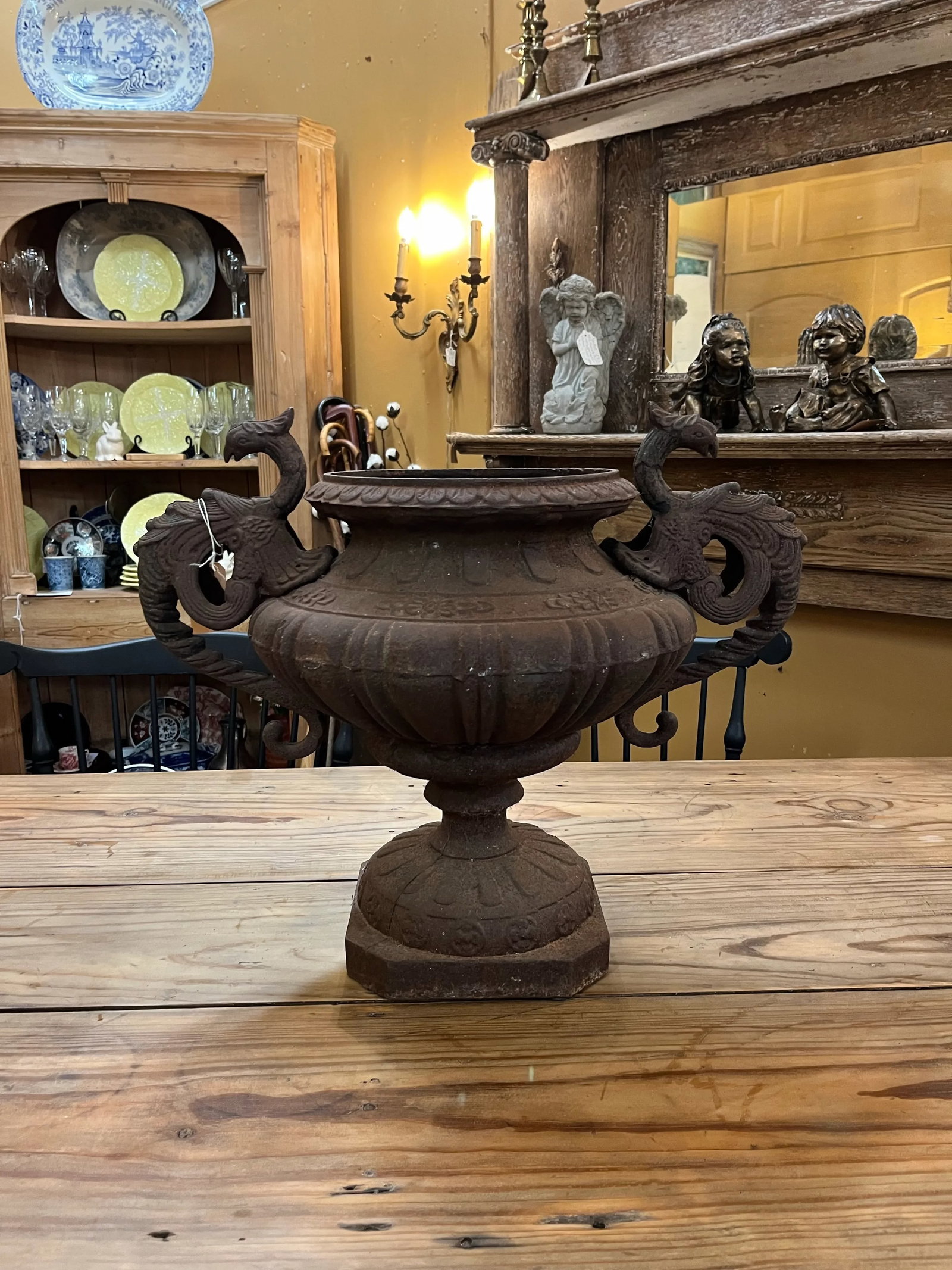 Early 20th Century Cast Iron Urn With Dragon Handles - 6