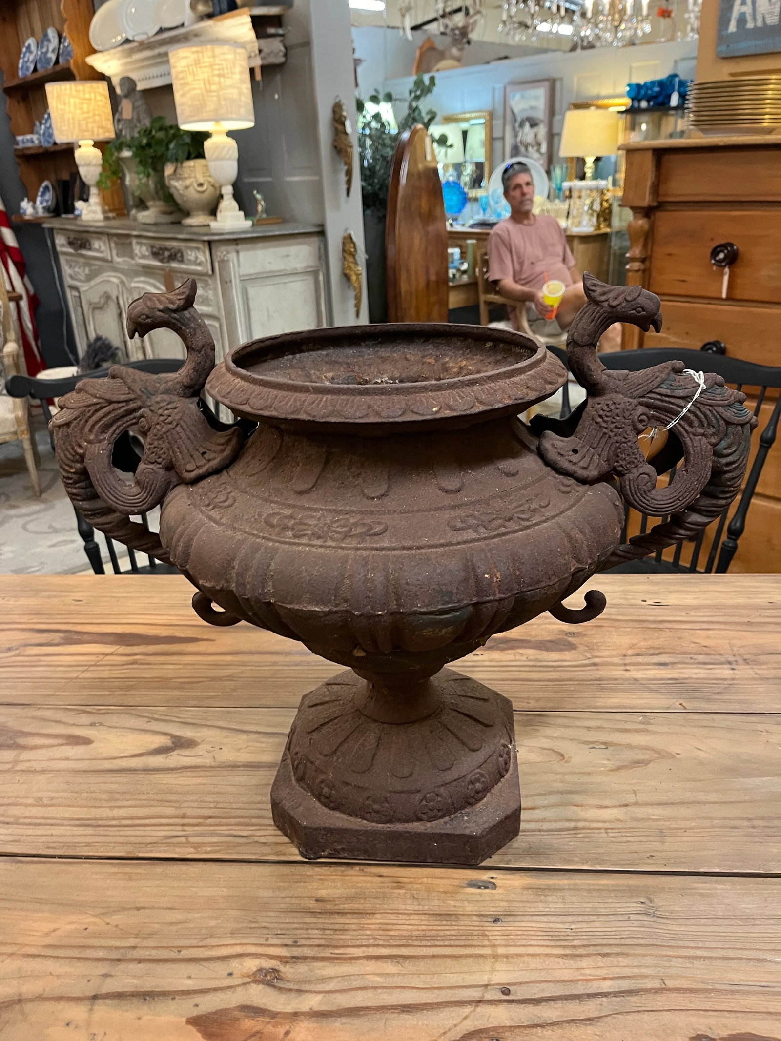 Early 20th Century Cast Iron Urn With Dragon Handles - 7