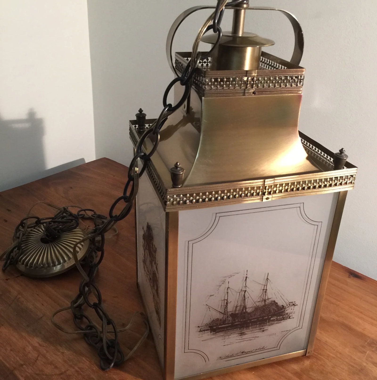 Brass & Glass Nautical Swag/Pendant Light - 4