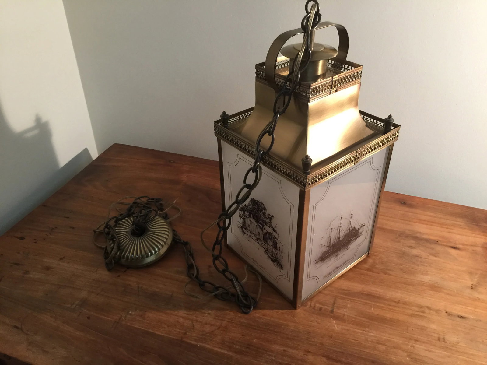 Brass & Glass Nautical Swag/Pendant Light - 9