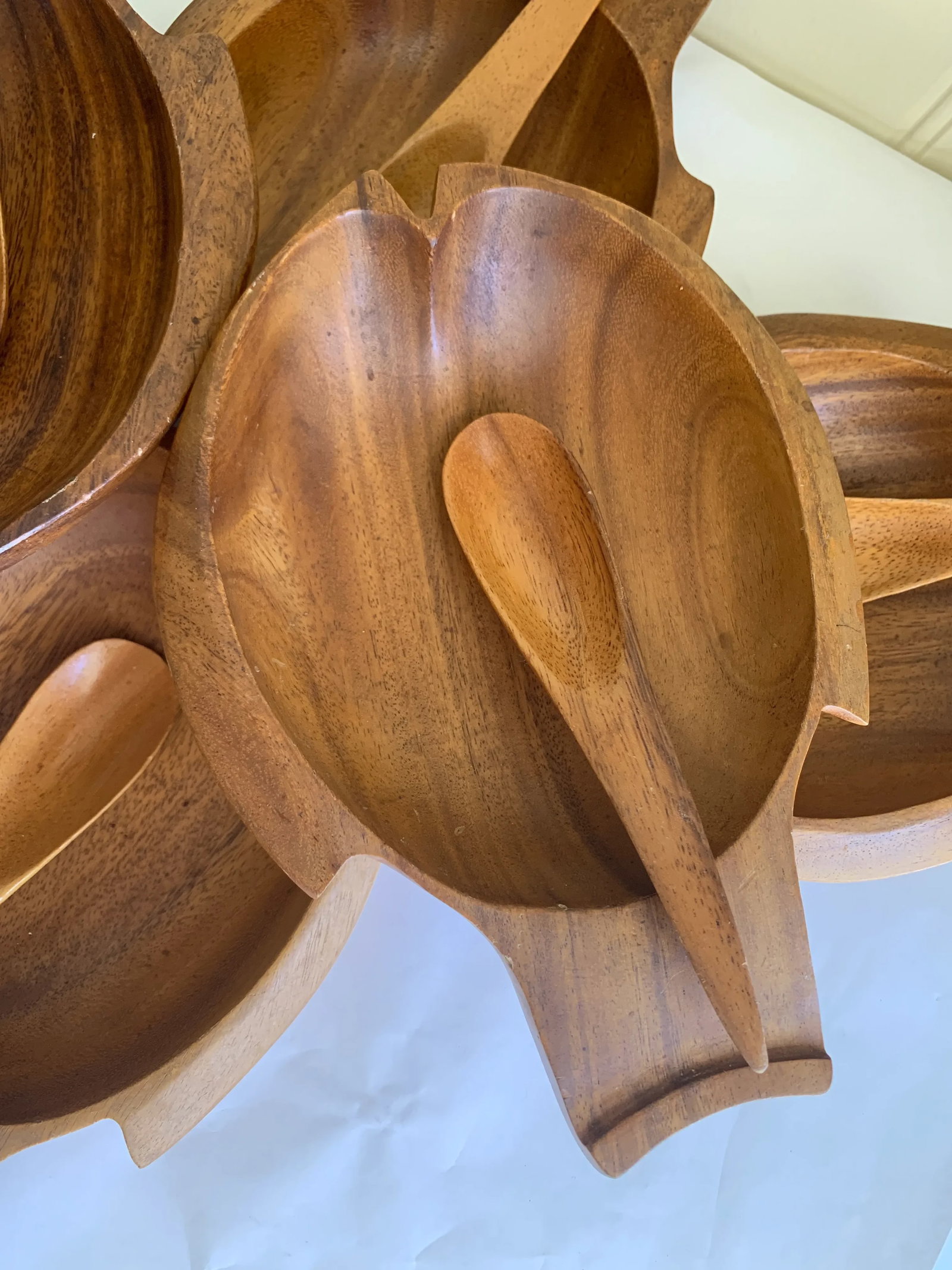 Fish Shaped Monkey Pod Wood Bowls & Spoons - 12