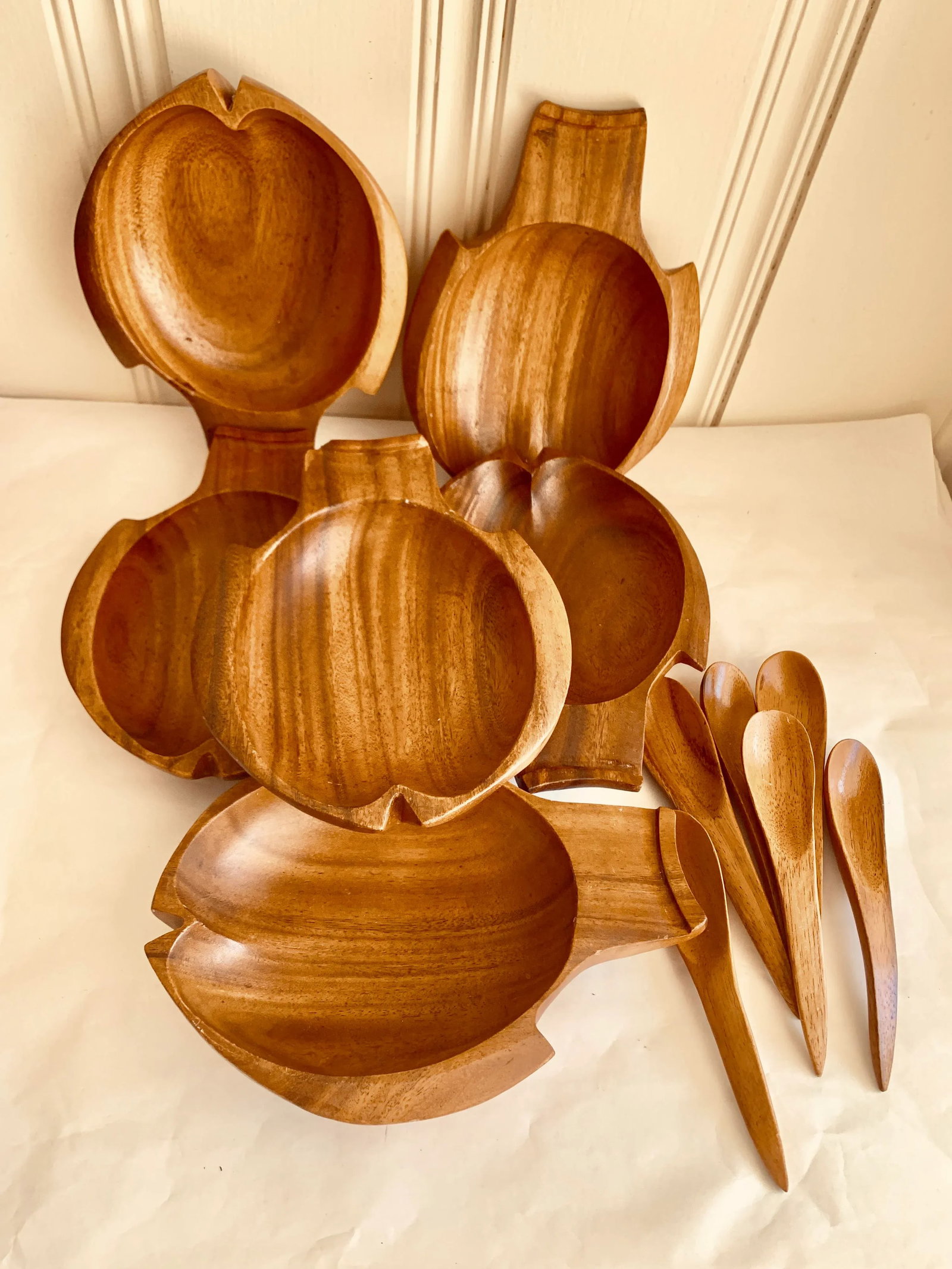 Fish Shaped Monkey Pod Wood Bowls & Spoons - 13