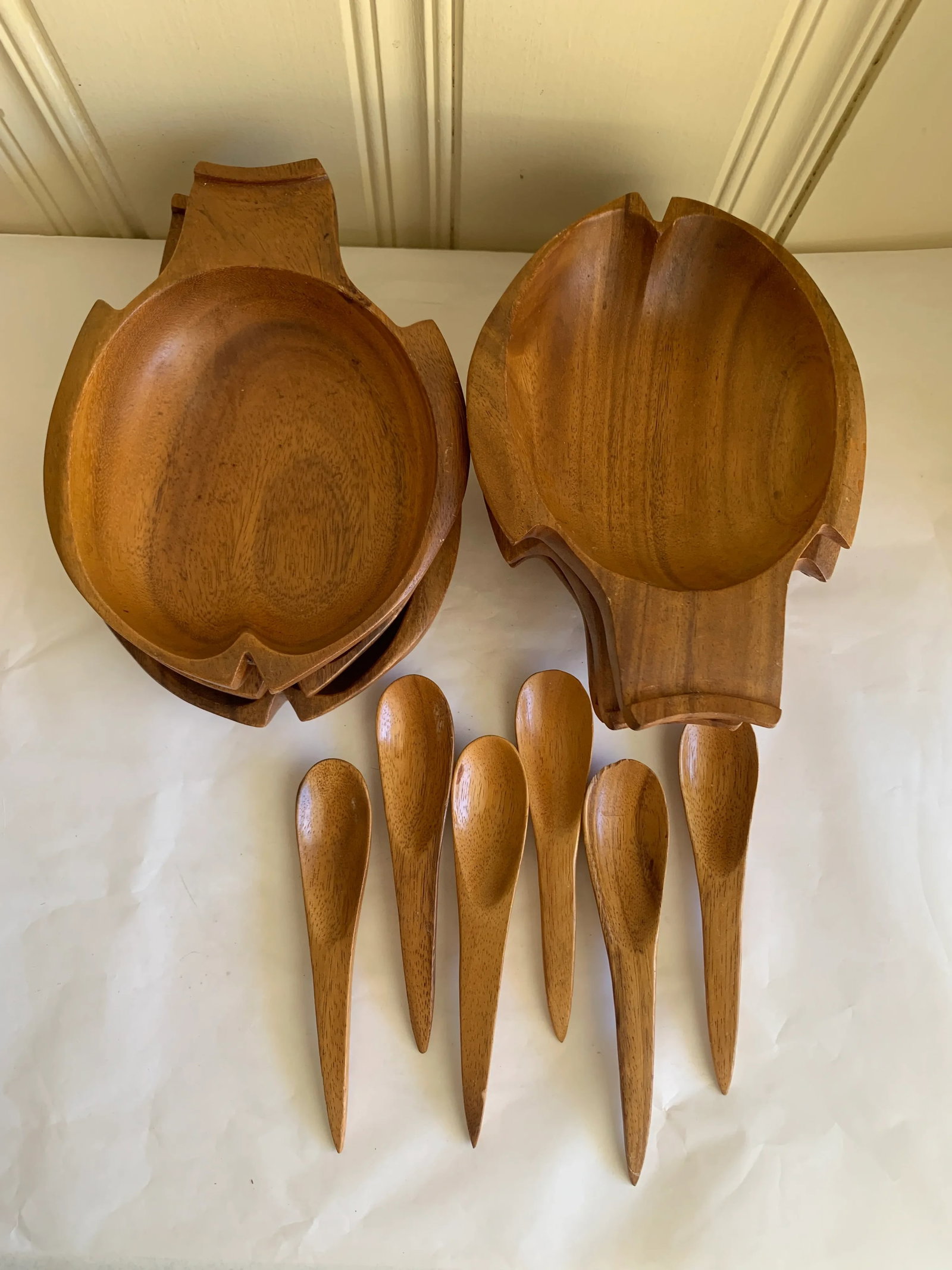Fish Shaped Monkey Pod Wood Bowls & Spoons - 3