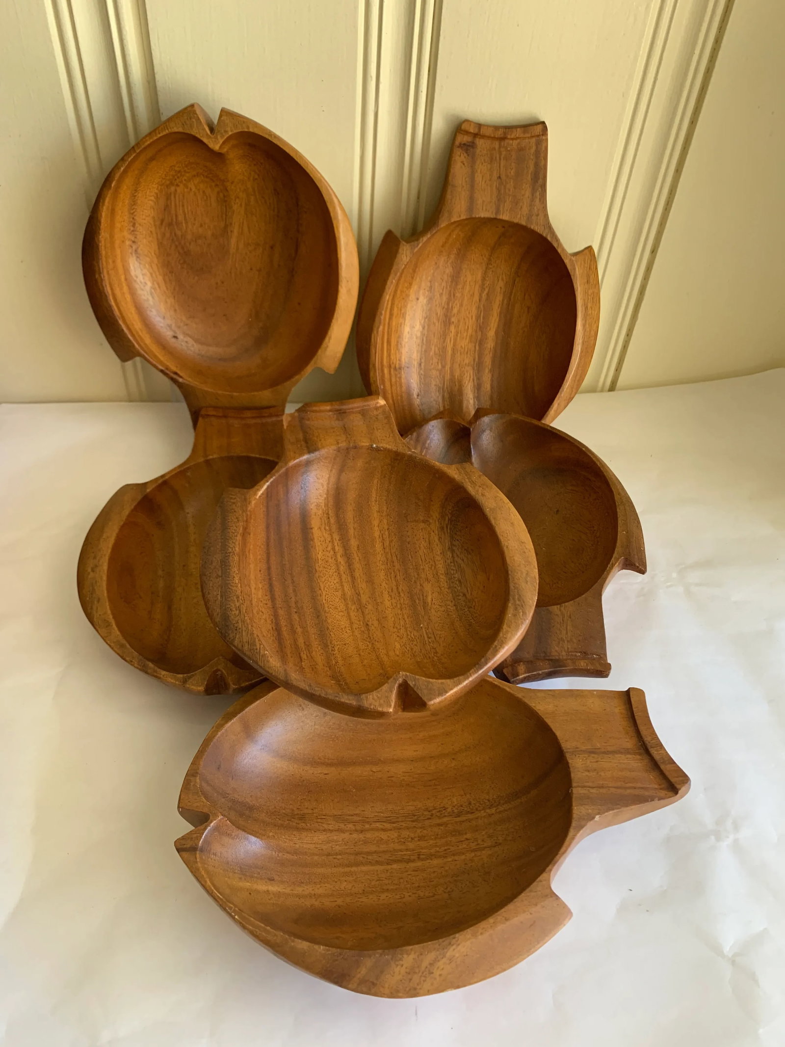 Fish Shaped Monkey Pod Wood Bowls & Spoons - 6
