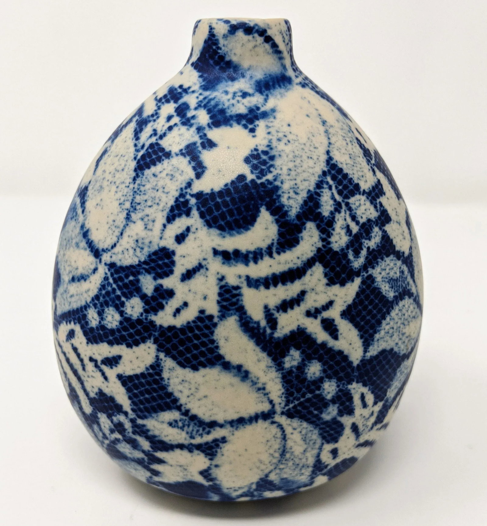 Boho, Coastal, and Chinoiserie Style Blue and Cream Hand Painted and Handmade Floral and Lace Cerami - 3