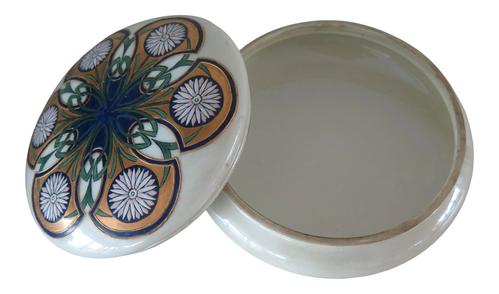Early 20th Century Art Nouveau Porcelain Jewelry Box: Beautiful hand painted porcelain box in an art nouveau style. Great for jewelry or other delicate small items. Made and stamped D & C France. Condition: Alterations: Original Condition Unaltered