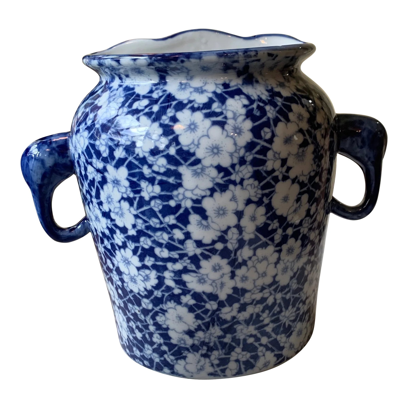 Vintage Blue & White Calico Chinoiserie Wall Pocket (1 of 8)