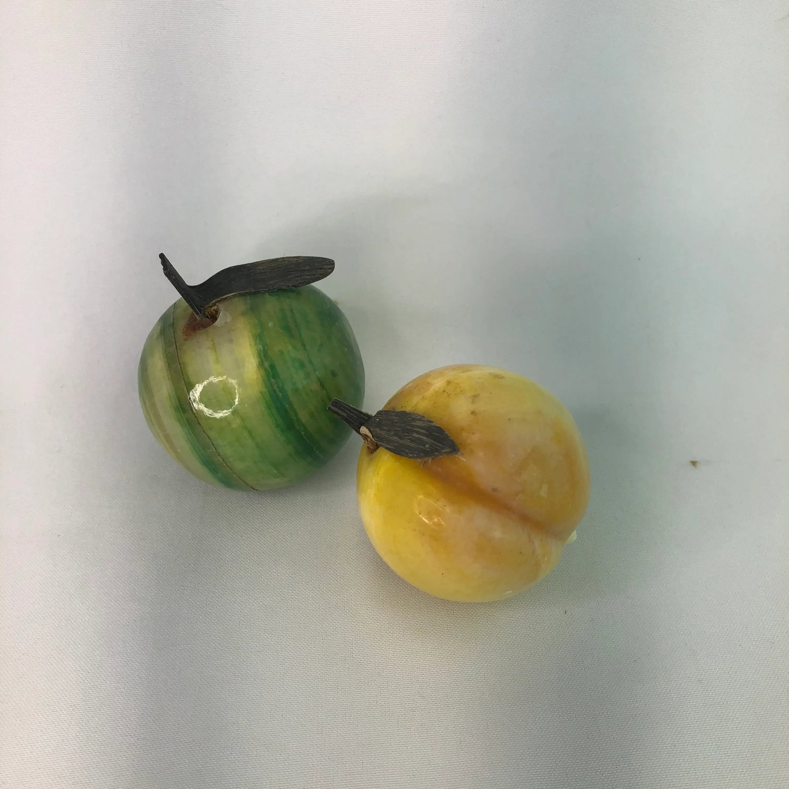 Vintage Variegated Alabaster Apple and Peach - Set of 2 - 2