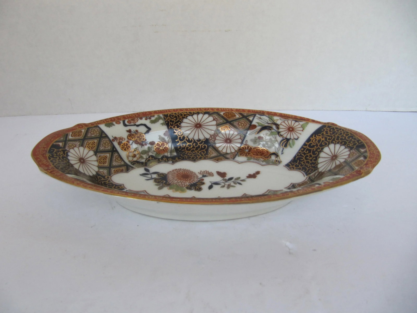 Oval Chinoiserie Blue & Orange Serving Bowl - 2