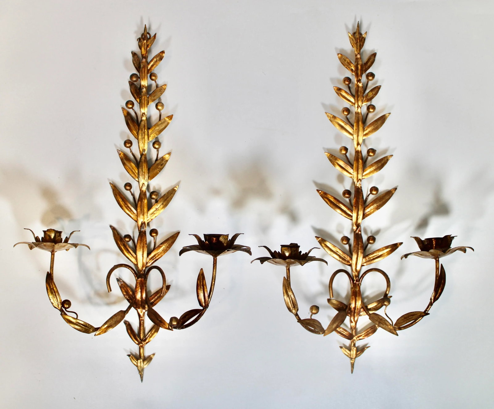 Mid 20th Century Italian Golden Gilt Tole Wall Sconces - 5
