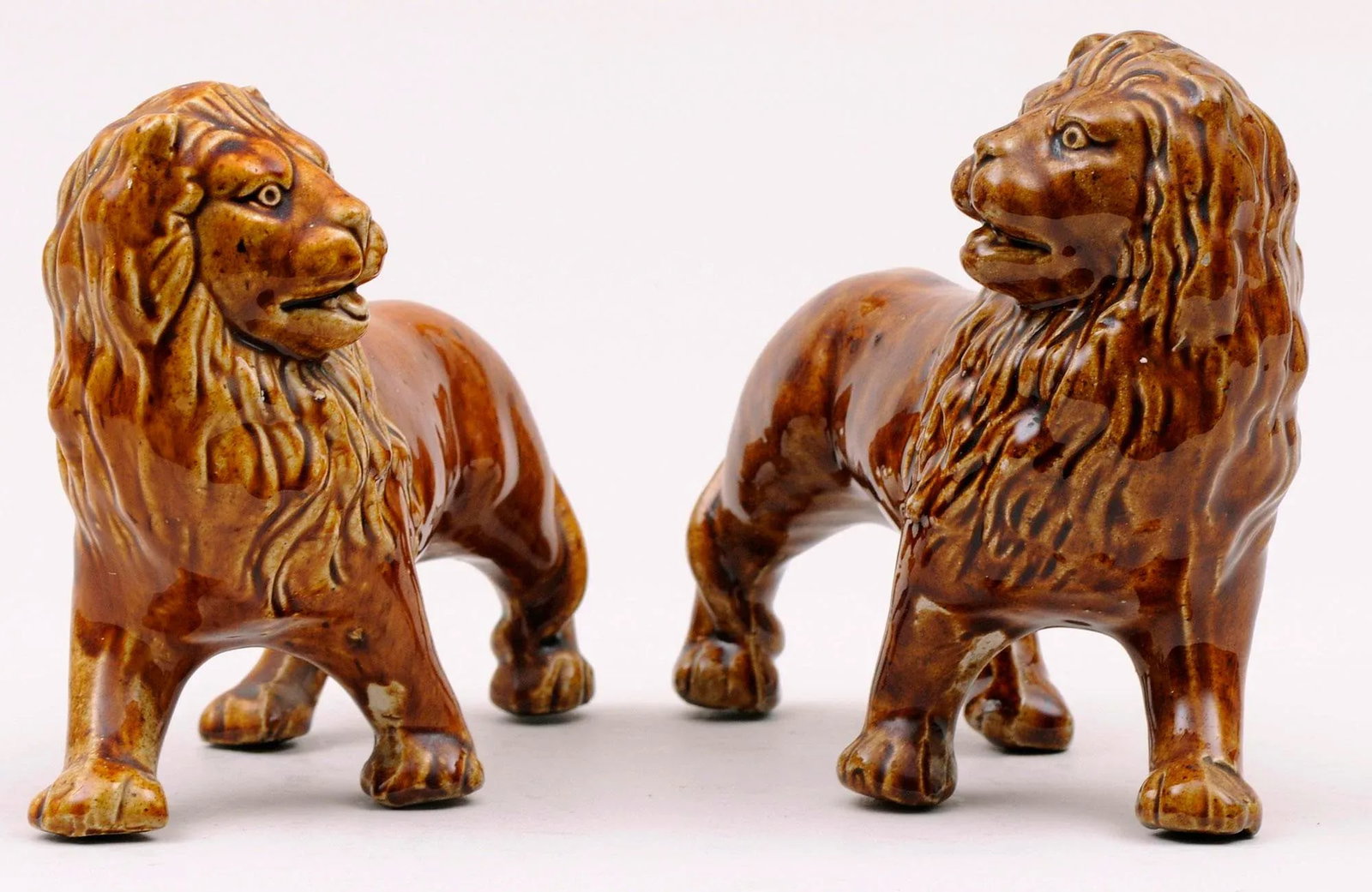 Staffordshire Treacle Lions - a Pair - 2