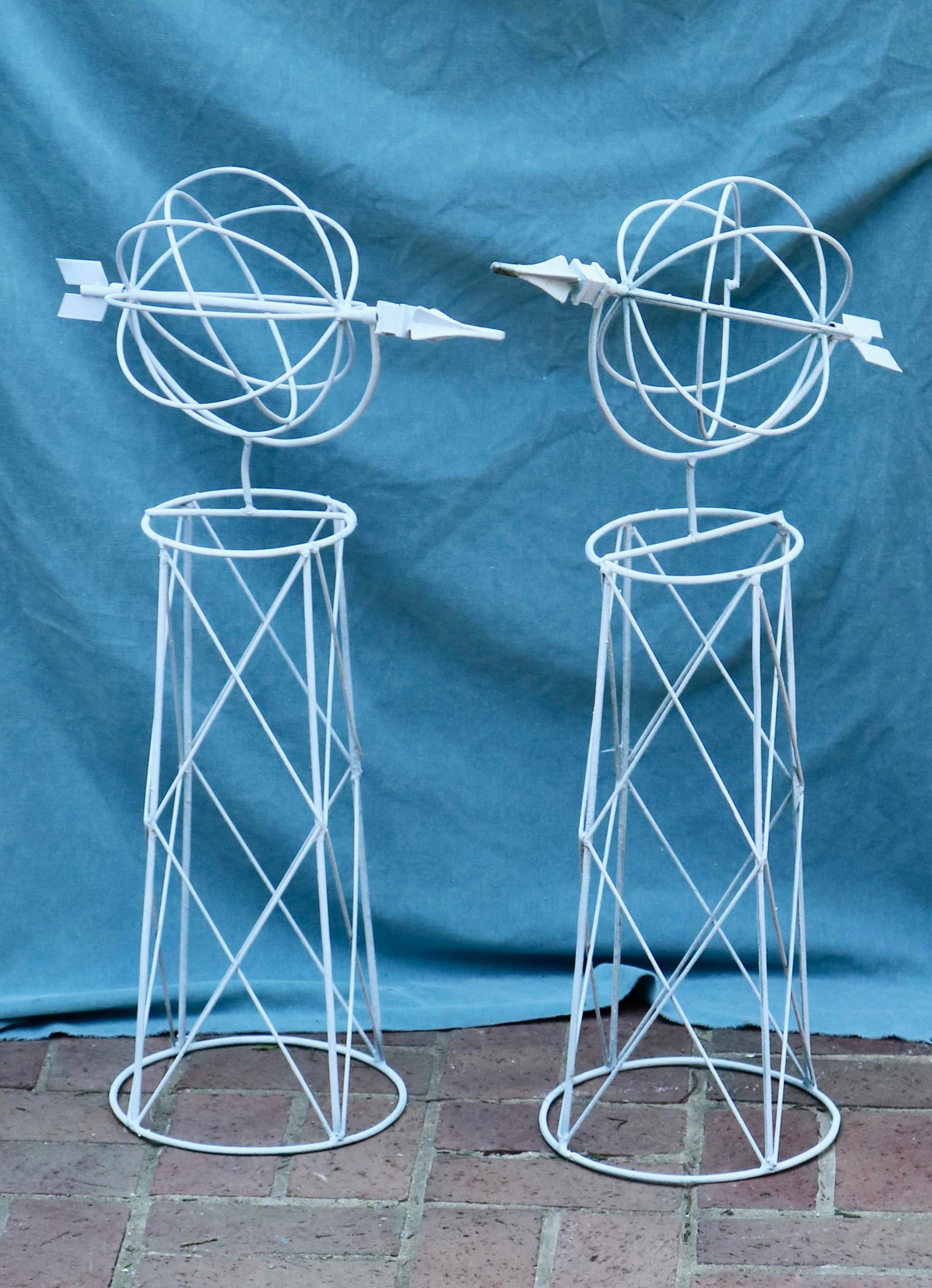 Mid 20th Century White Wire Topiary Frames With Globe and Arrow - A Pair - 2