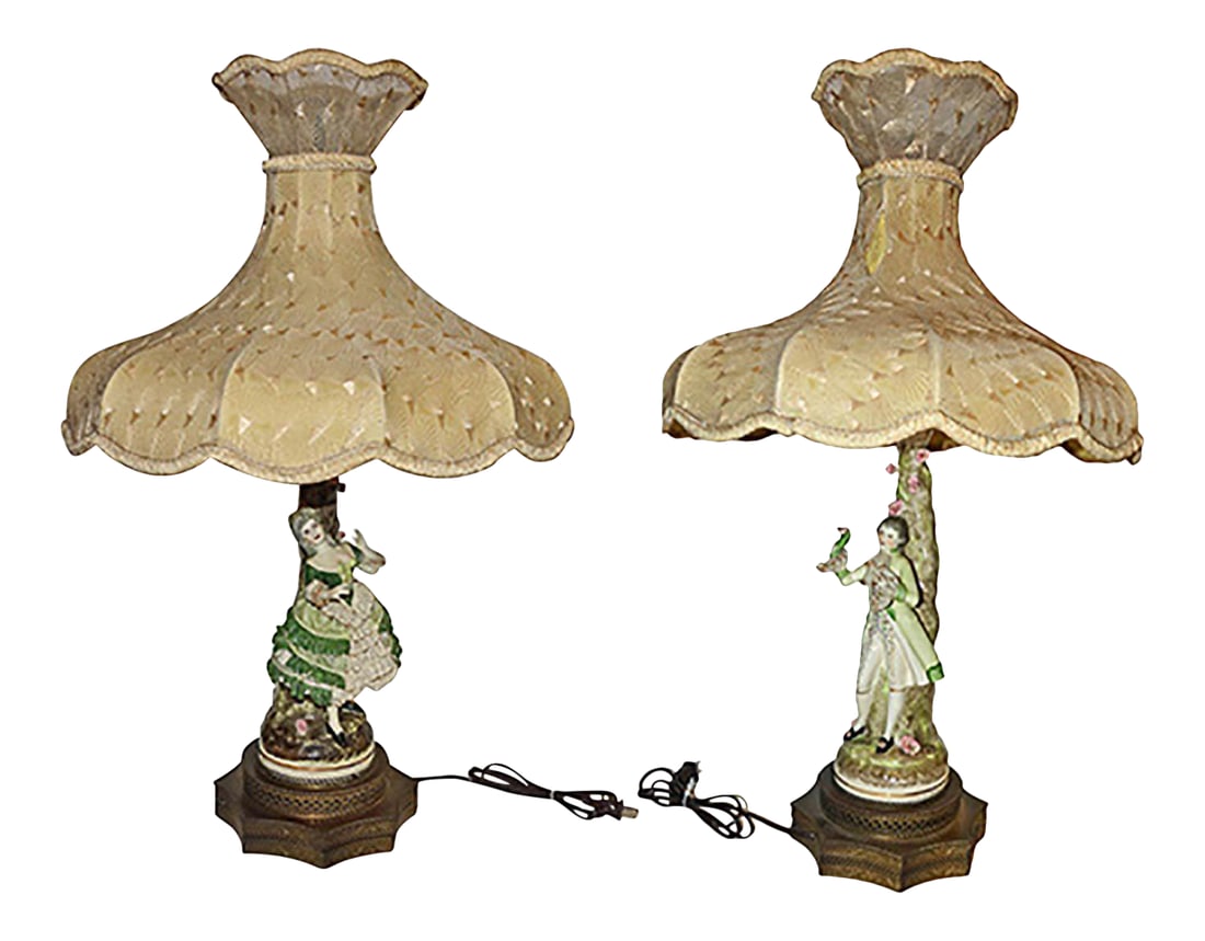 Vintage Porcelain Lamps Capodimonte Figurative - A Pair - 6