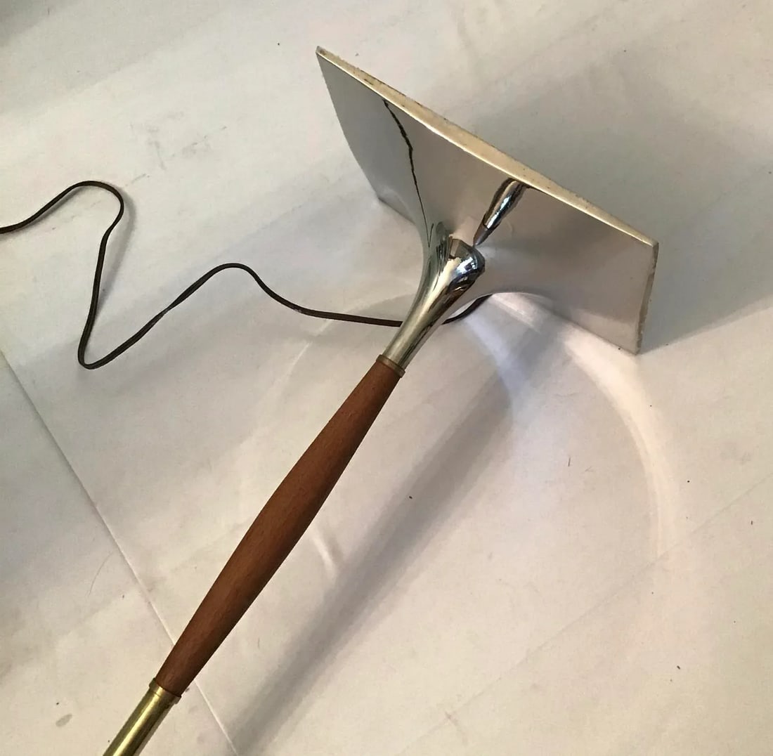 Mid-Century Modern Walnut and Chrome Torchiere Floor Lamp Attributed to Gerald Thurston - 11