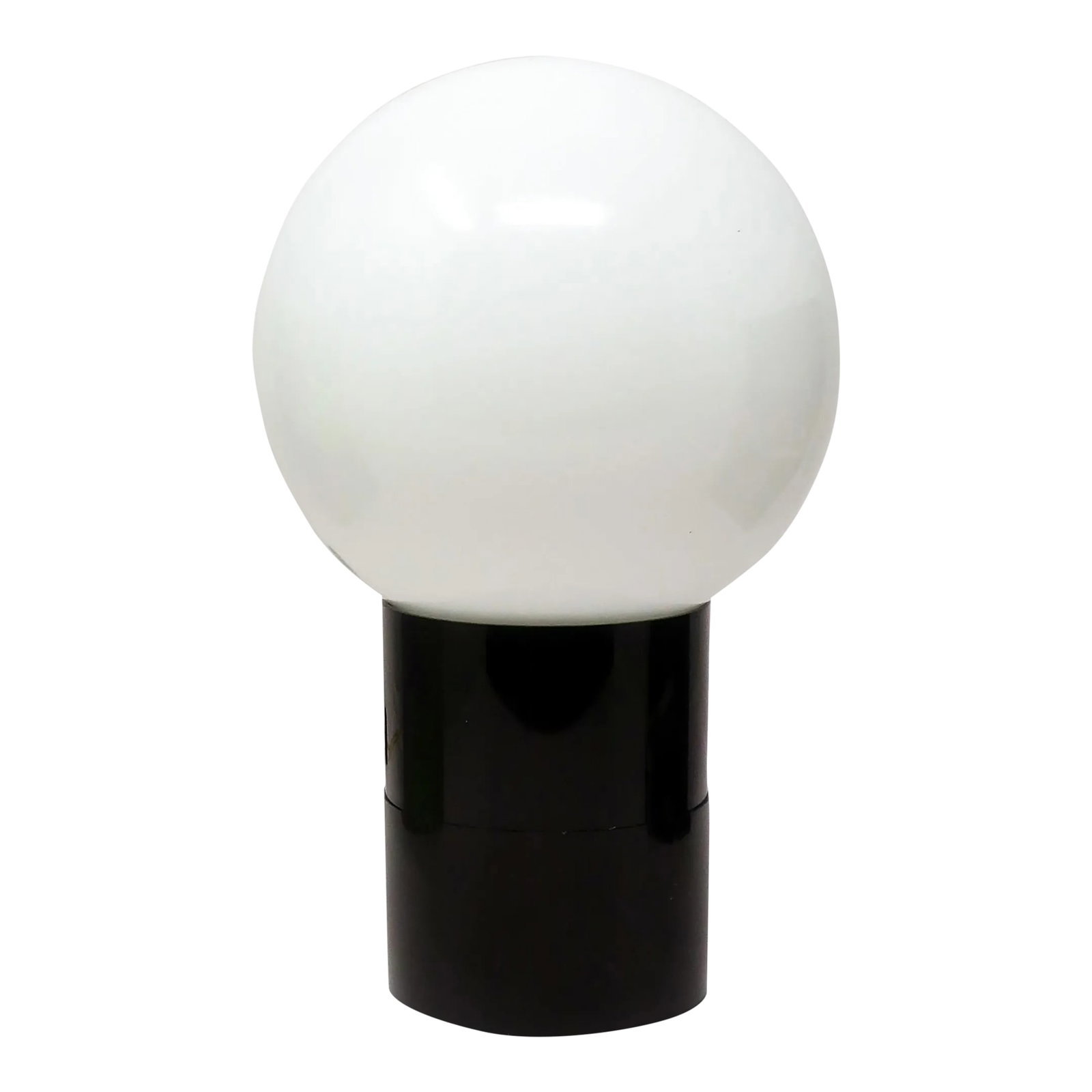 1970s Space Age Globe Table Lamp: "A very cool mid-century modern lamp with a black base and removable frosted glass globe to cover the lightbulb inside. Takes a regular sized light bulb and on/off switch is on the cord. In very good