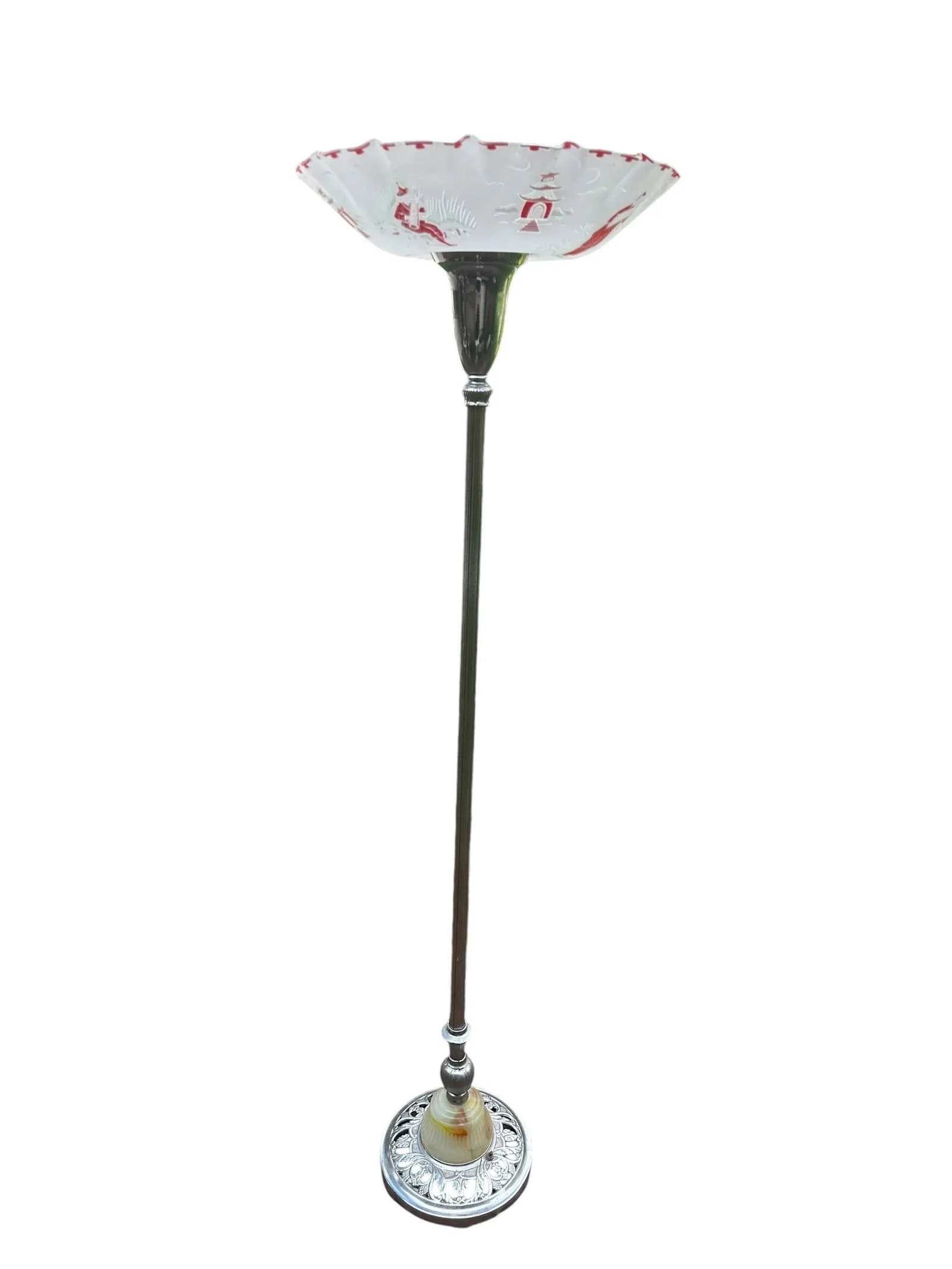 1930s French Mid-Century Modern Asian Torchiere Chrome With Marble and Metal Base - 7