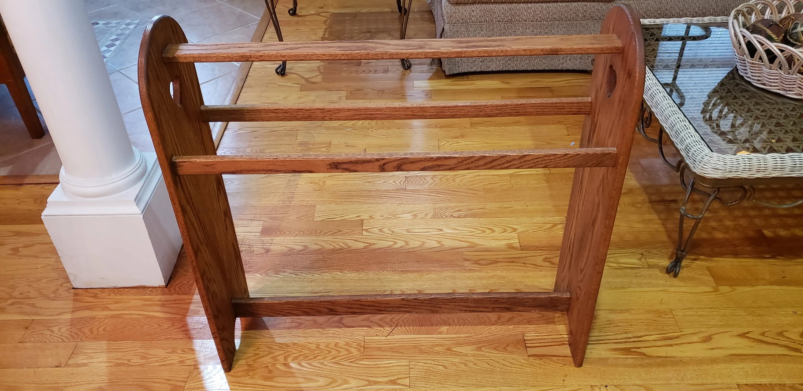 Vintage Farmhouse Country Oak Blanket Stand - 4