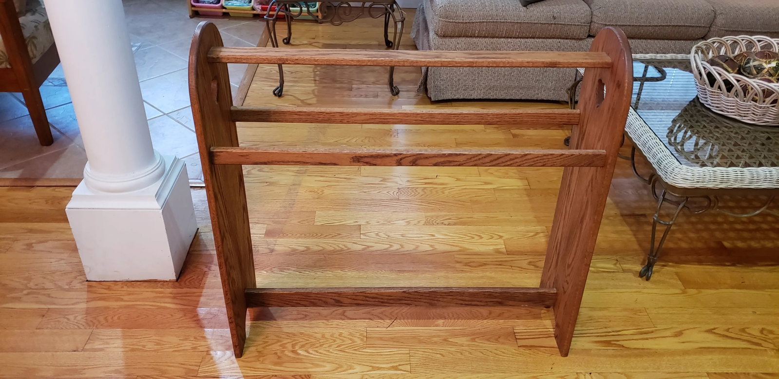 Vintage Farmhouse Country Oak Blanket Stand - 5