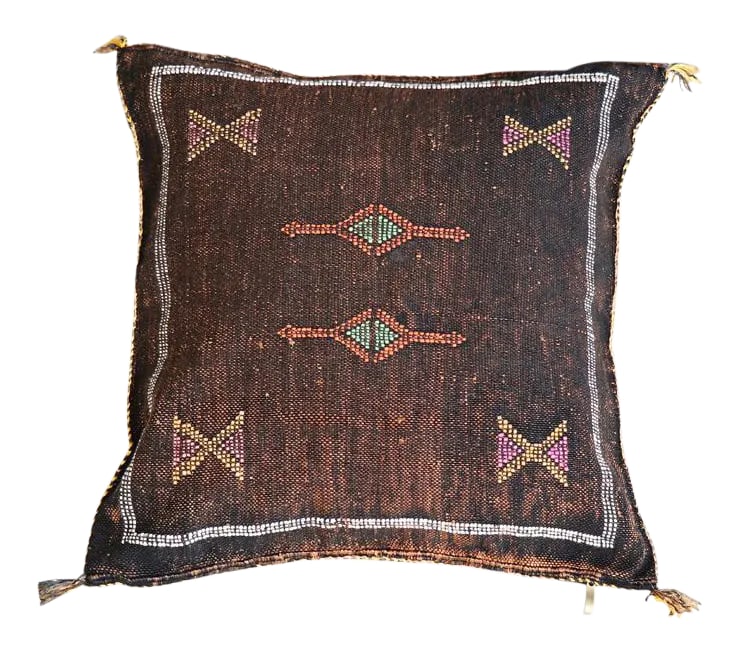 Moroccan Sabra Throw Pillow: Our Moroccan Sabra Pillows are perfect for adding a refined boho vibe to any space. Each Pillow is detailed with handwork of Moroccan textiles originally as rugs but turned into pillows. Hand-loomed