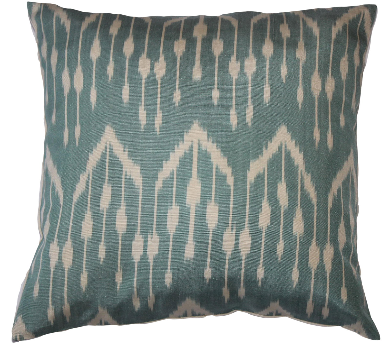 Contemporary Silk Ikat Bohemian Throw Pillow: Bohemian silk ikat pillow with vibrant colors of red, beige and blue. Super hand soft. Pillow has a zipper for closure. Insert is included. Condition: Imperfections: No Imperfections Origin: Turkey