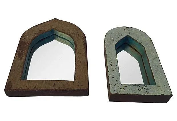 Brown & Blue Indian Archway Mirrors - A Pair - 2