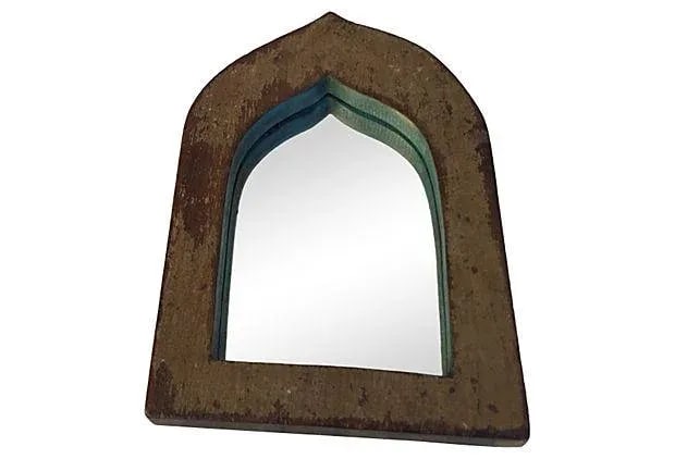 Brown & Blue Indian Archway Mirrors - A Pair - 5