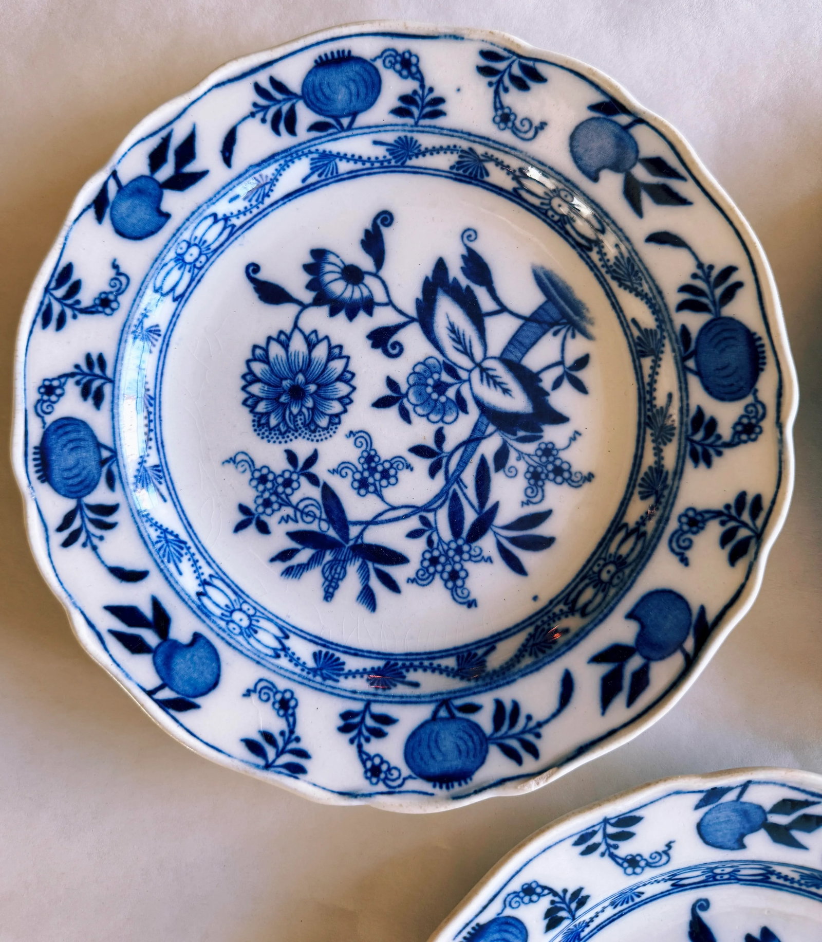 Antique Meissen England Blue Onion Plates- Set of 3 - 2