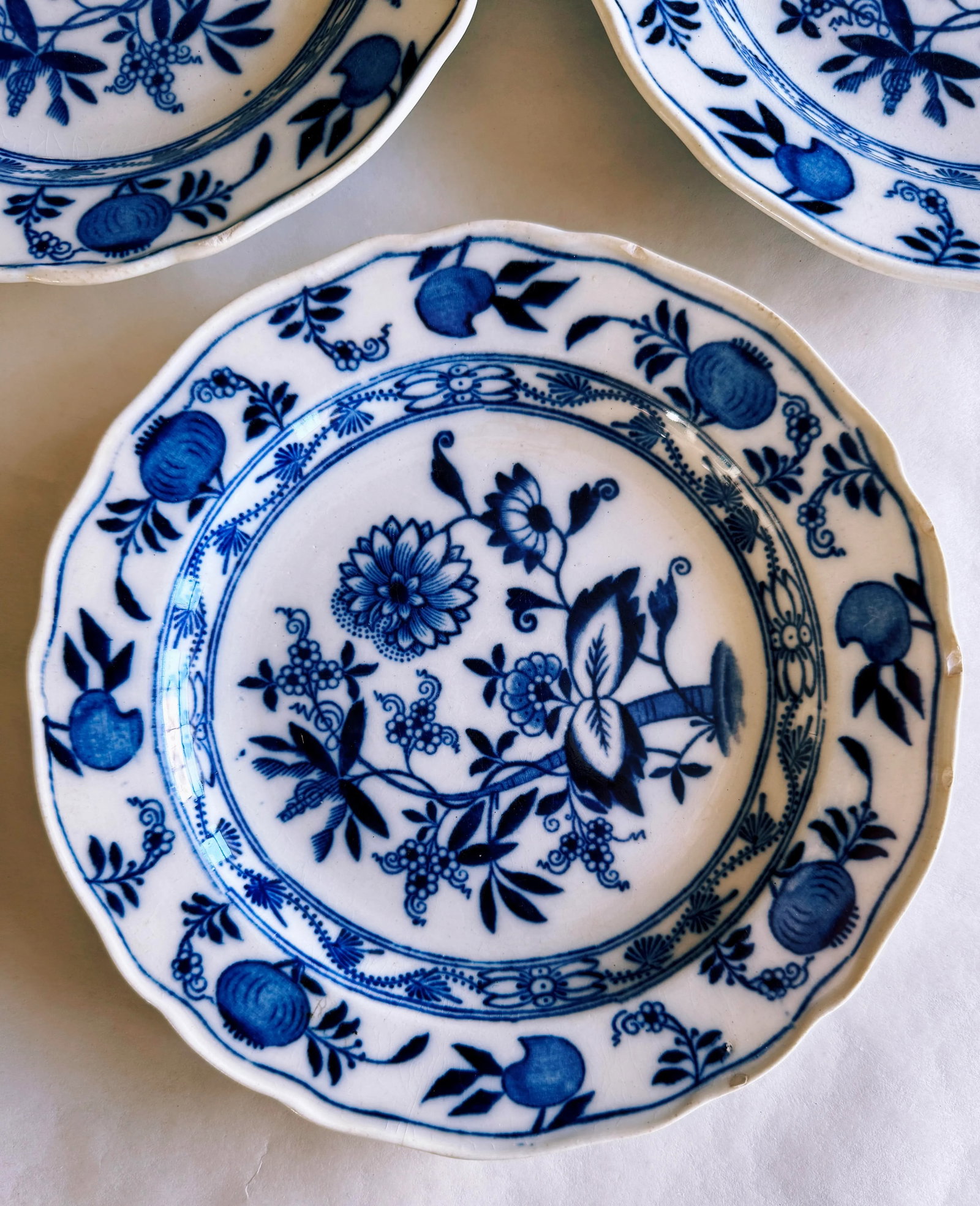 Antique Meissen England Blue Onion Plates- Set of 3 - 3