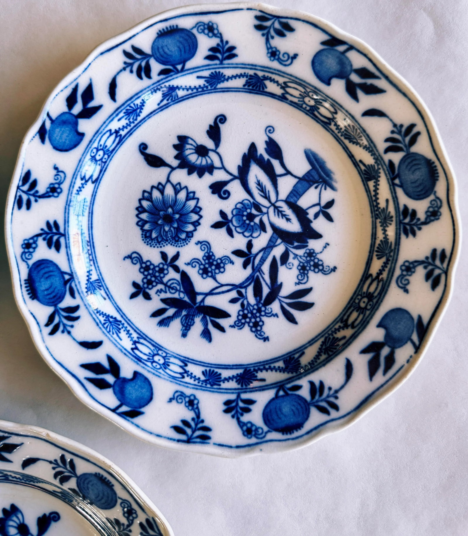 Antique Meissen England Blue Onion Plates- Set of 3 - 4
