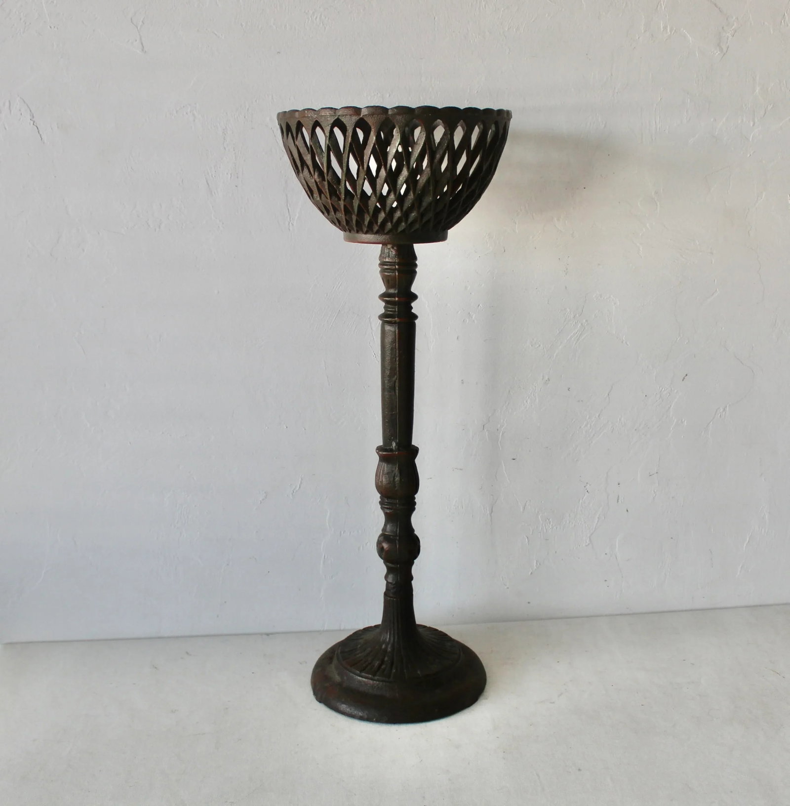 Vintage French Style Cast Iron Basket Pedestal Plant Stand - 11