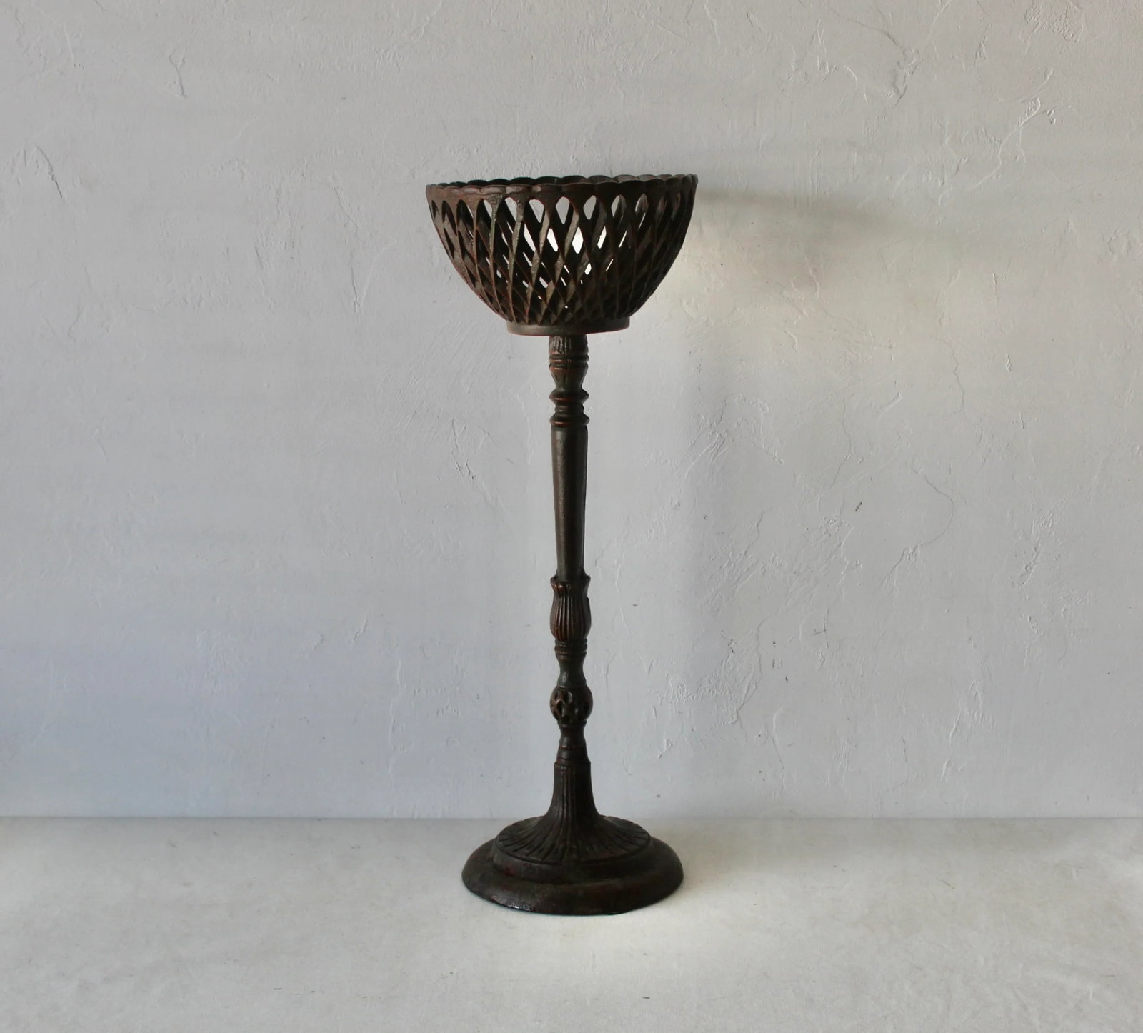 Vintage French Style Cast Iron Basket Pedestal Plant Stand - 12