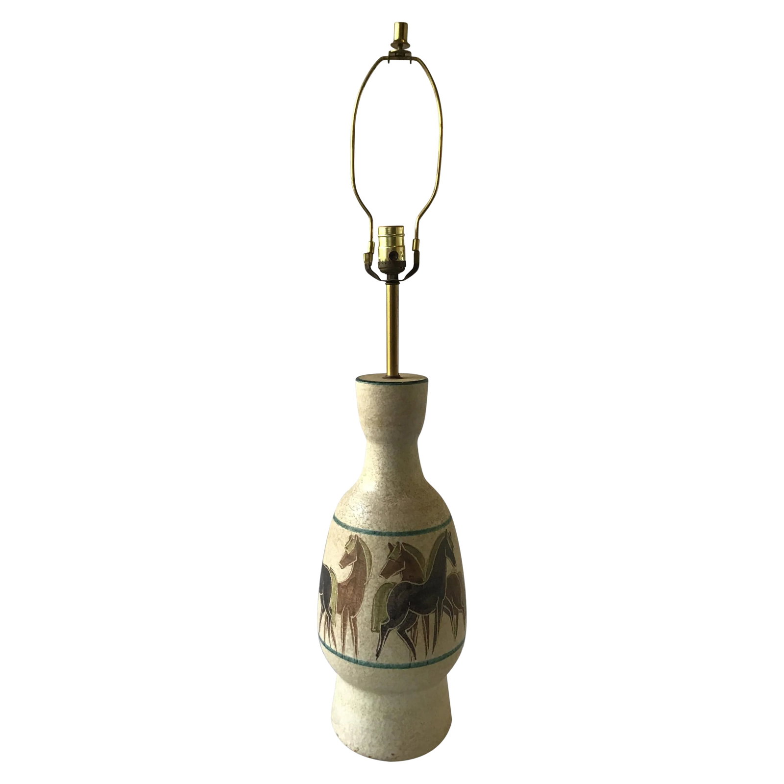 1950s Ceramic Horse Lamp: 1950s ceramic horse lamp. Needs rewiring. Condition: Alterations: Original Condition Unaltered Imperfections: Some Imperfections Condition Notes: Good Height is to top of socket. Wear consistent with