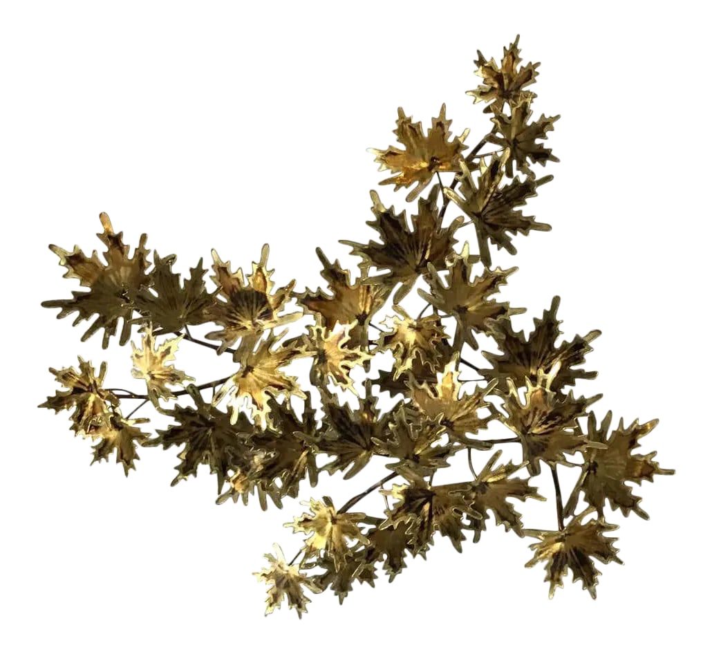 1980s Jere Style Brass Leaf Wall Sculpture: 1980s Jere style brass leaf sculpture. Condition: Alterations: Unknown Imperfections: Some Imperfections Condition Notes: Good condition. Wear consistent with age and use. Creator: Styled After: Curti