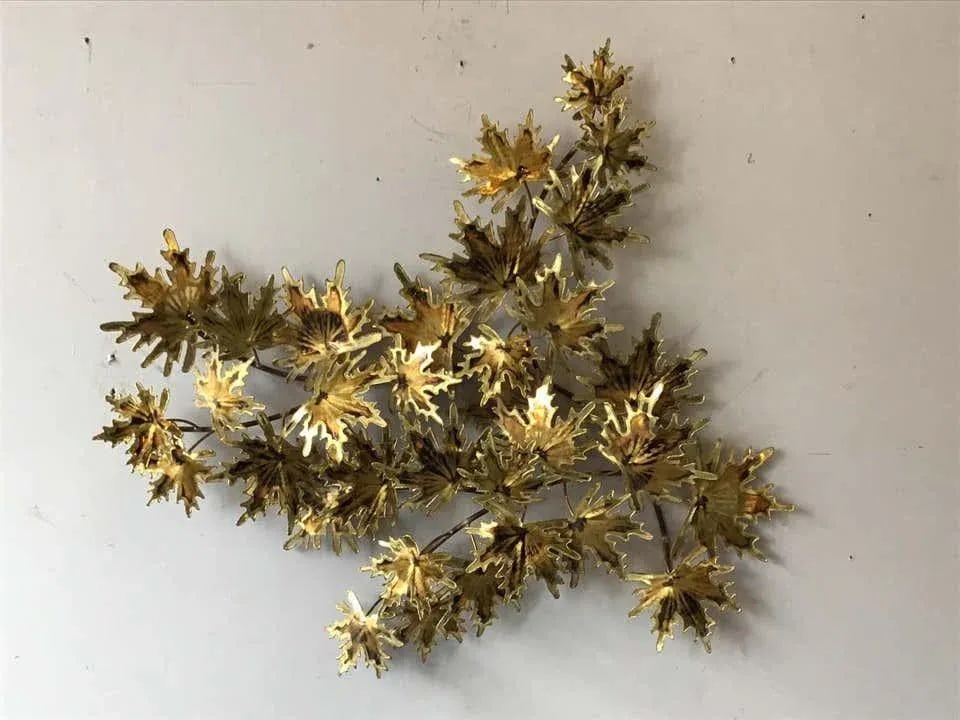 1980s Jere Style Brass Leaf Wall Sculpture - 2