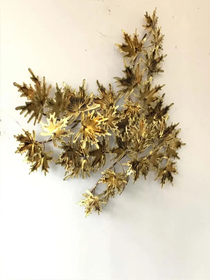 1980s Jere Style Brass Leaf Wall Sculpture - 3