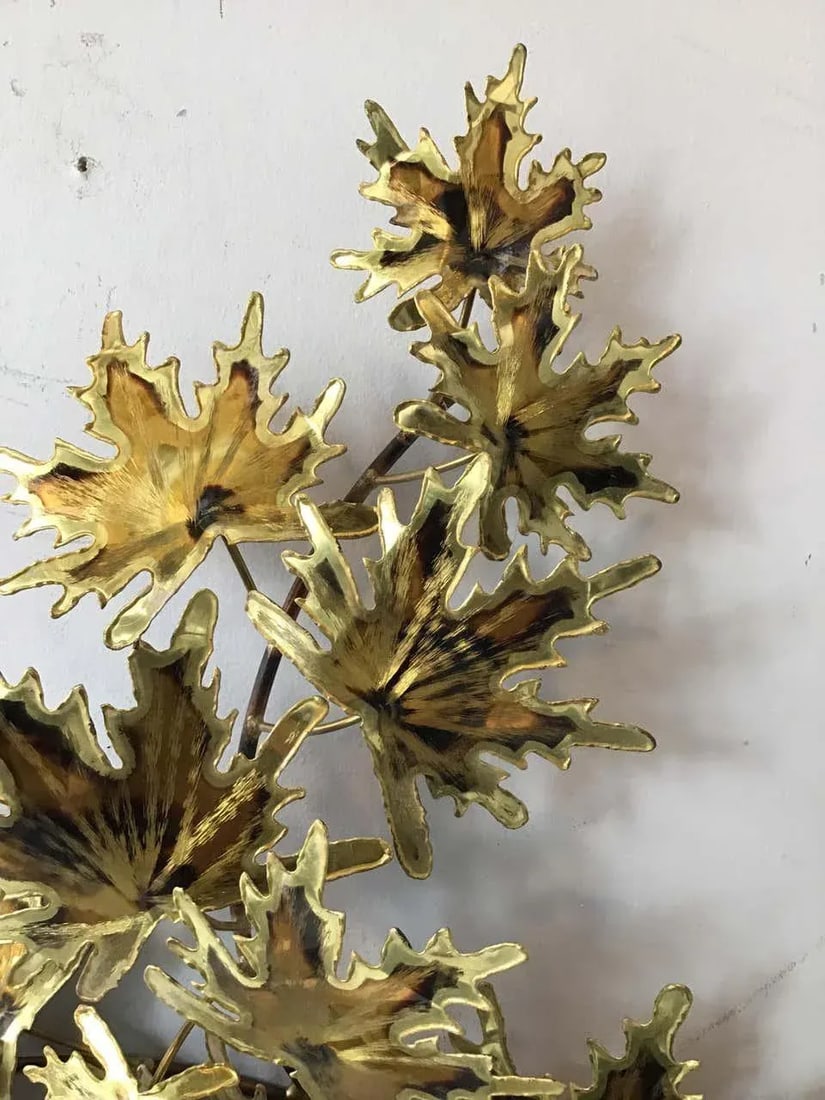 1980s Jere Style Brass Leaf Wall Sculpture - 4