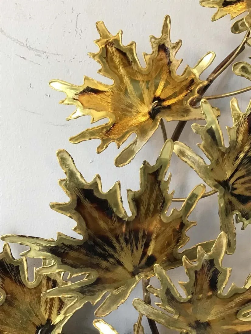 1980s Jere Style Brass Leaf Wall Sculpture - 7