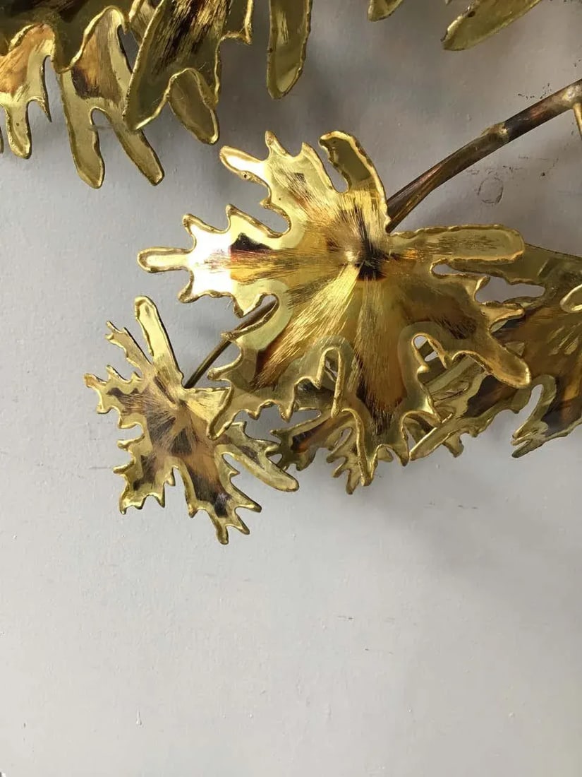 1980s Jere Style Brass Leaf Wall Sculpture - 8