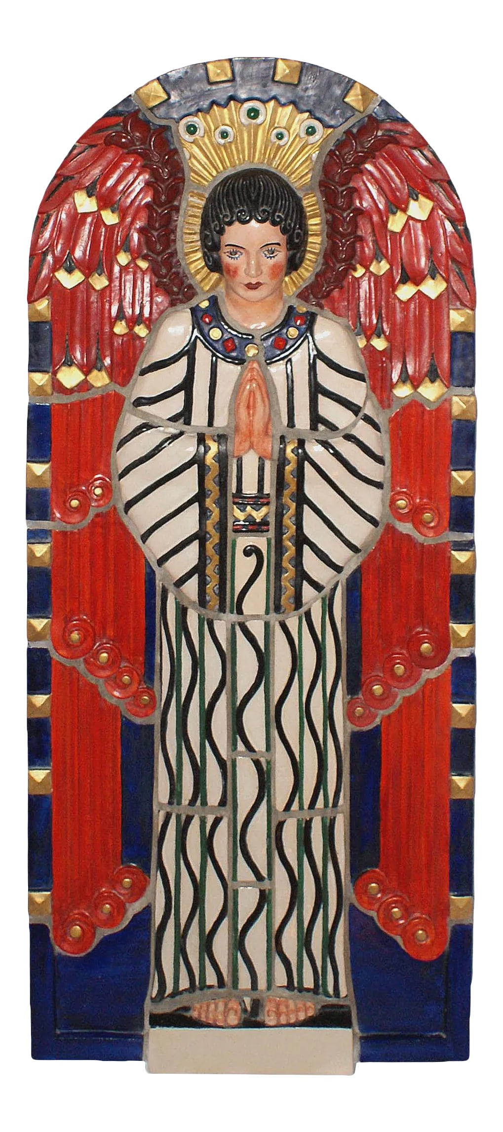 Vintage Art Deco Style Polychrome Terracotta Angel - 13