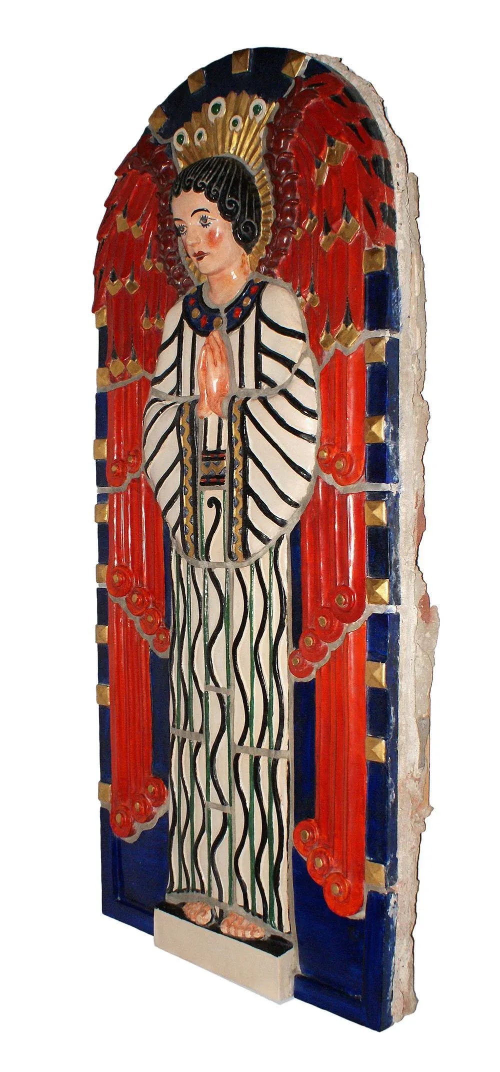 Vintage Art Deco Style Polychrome Terracotta Angel - 2