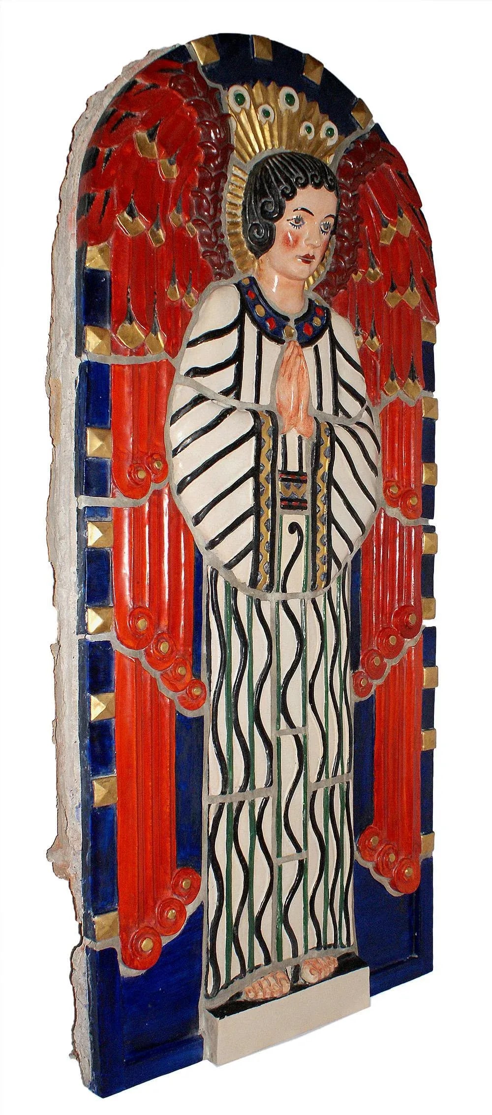 Vintage Art Deco Style Polychrome Terracotta Angel - 3