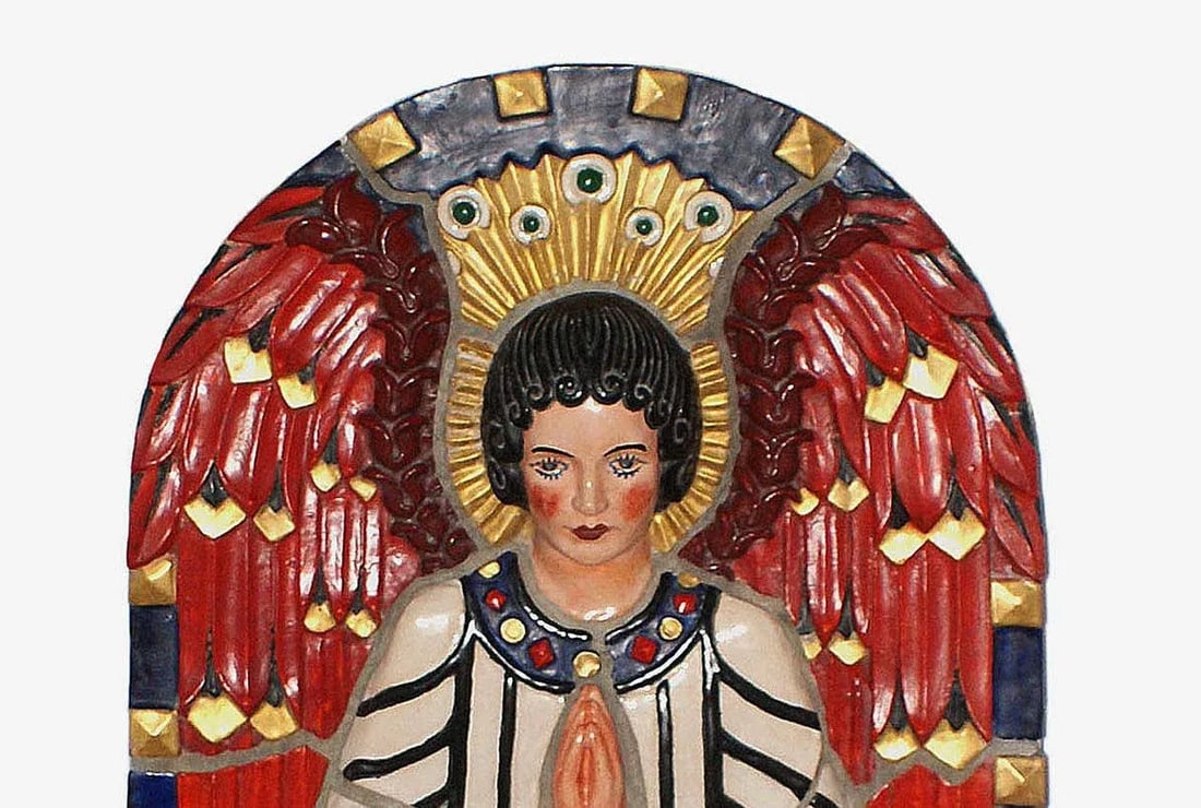 Vintage Art Deco Style Polychrome Terracotta Angel - 4