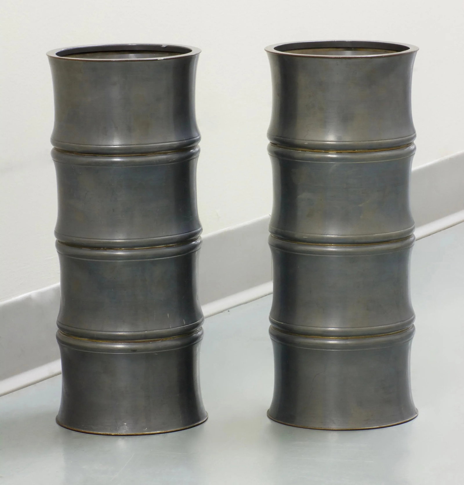 1950s Pewter Bamboo Chinoiserie Urns - a Pair - 8